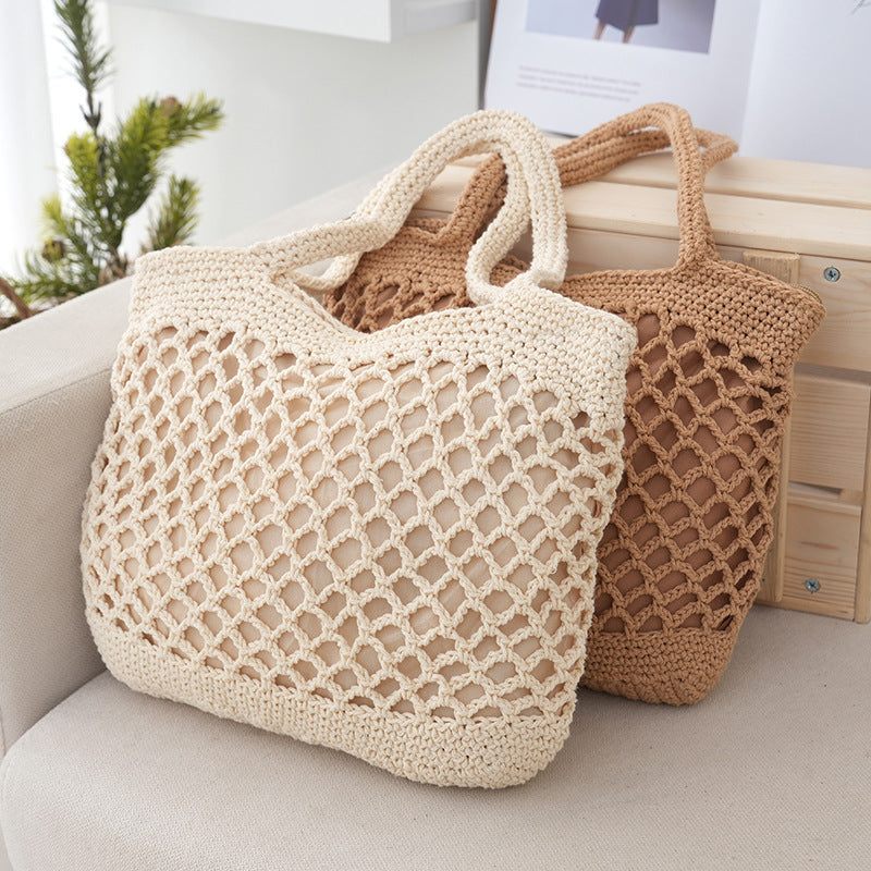 Handwoven Straw Tote Bag | Cotton Rope Beach Bag for Women | Lightweight Summer Tote