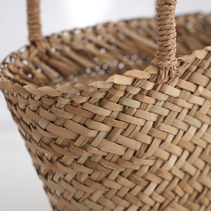 Women's Handwoven Mitsuba Grass Tote Bag – Natural Straw Weave Shell Handbag
