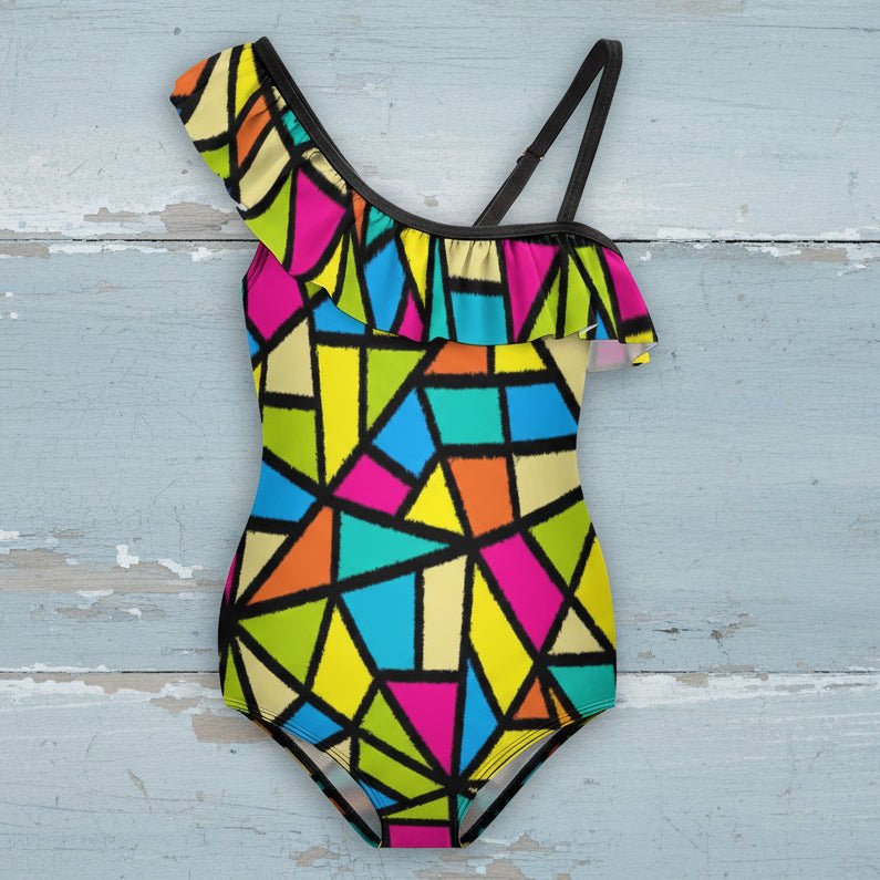 Girls One Piece Swimsuit 🎨 Abstract Art Print