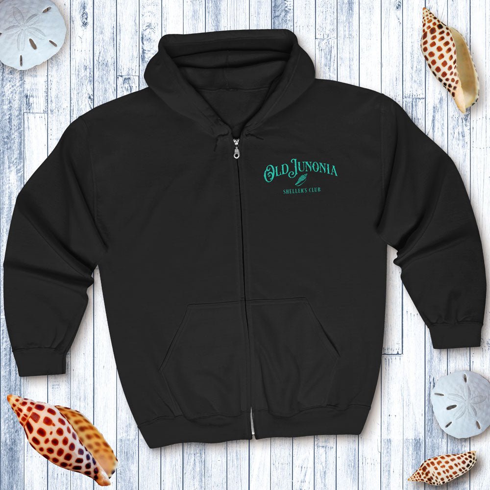 Shelling Clothes | Zip Hoodie Sweatshirt, 'Old Junonia Sheller's Club'