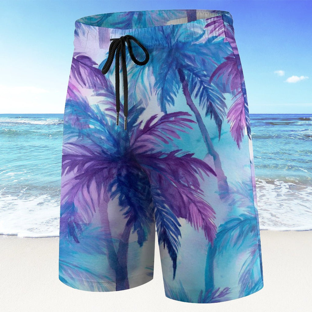 Children's Blue Palm Tree Pattern Board Shorts