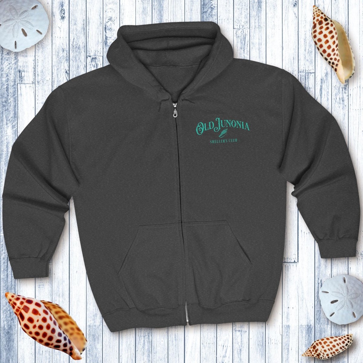 Shelling Clothes | Zip Hoodie Sweatshirt, 'Old Junonia Sheller's Club'