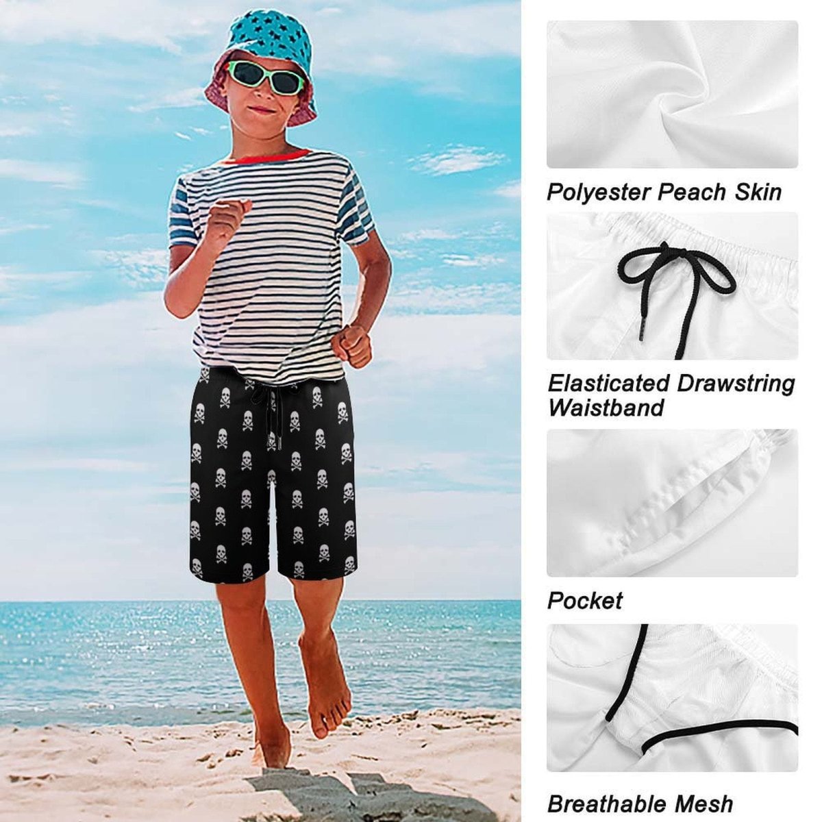Jolly Roger Pirate Pattern Kids Board Shorts