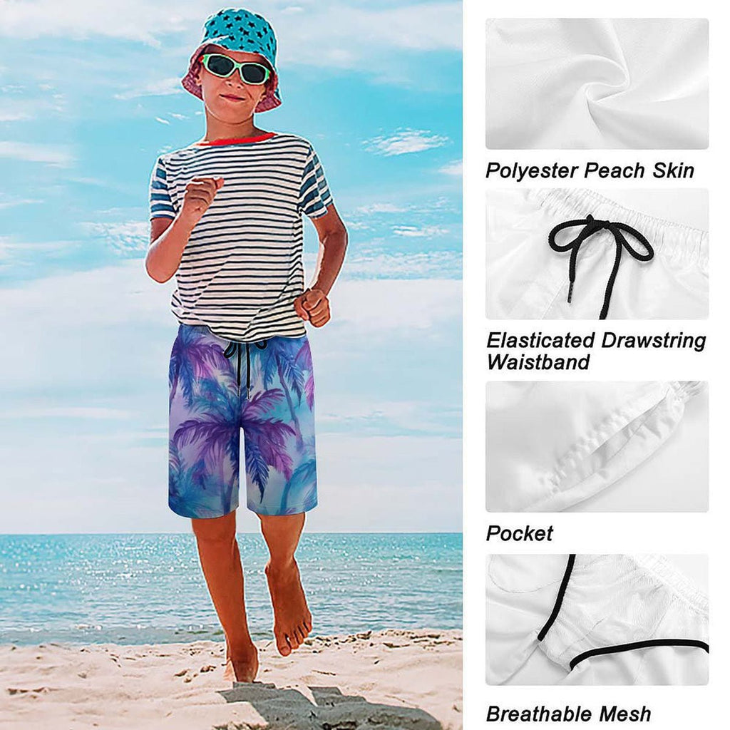 Children's Blue Palm Tree Pattern Board Shorts