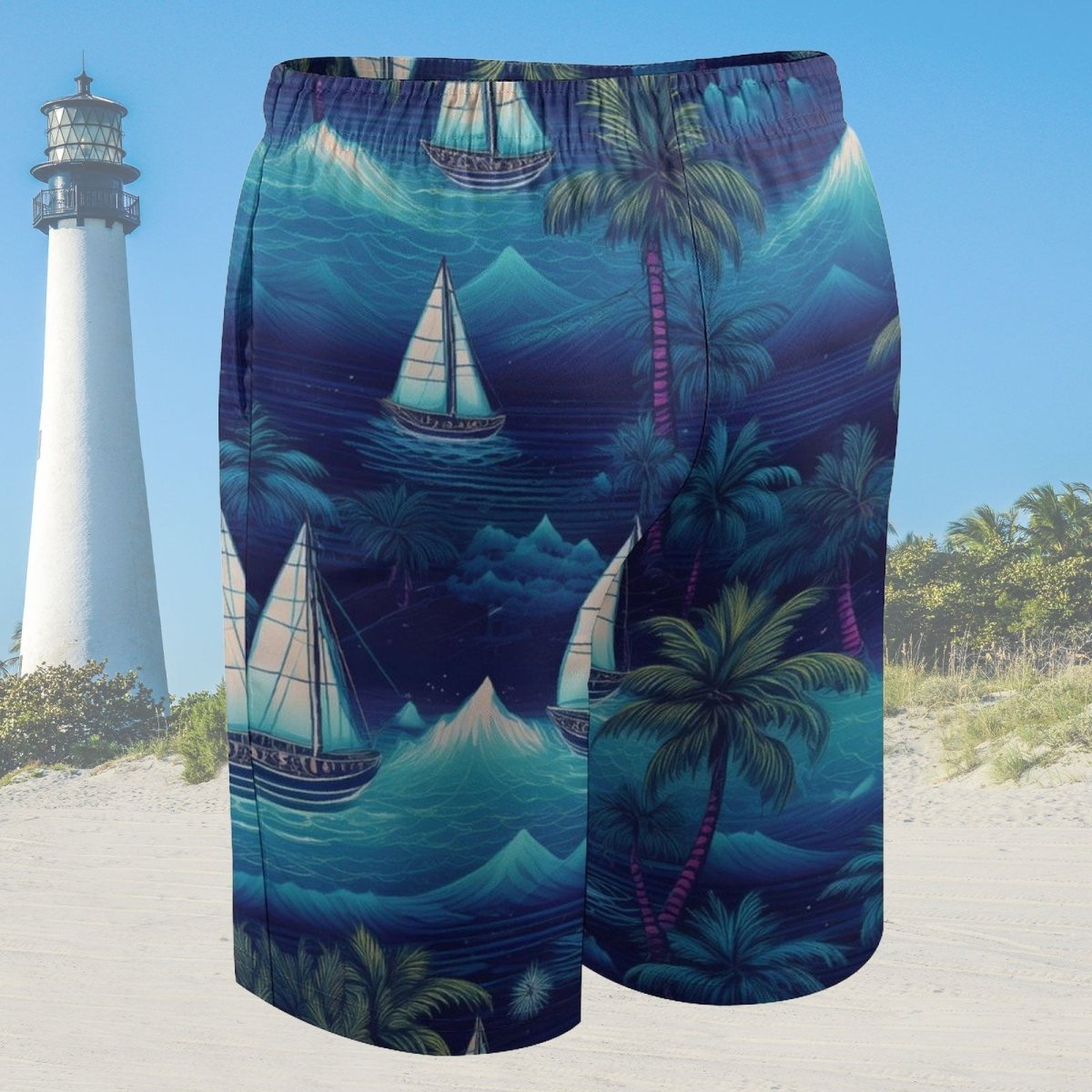 Tropical Nights Sailboat island Board Shorts for Kids