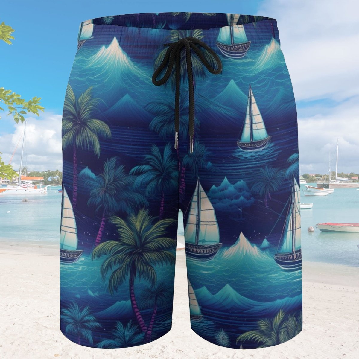 Tropical Nights Sailboat island Board Shorts for Kids