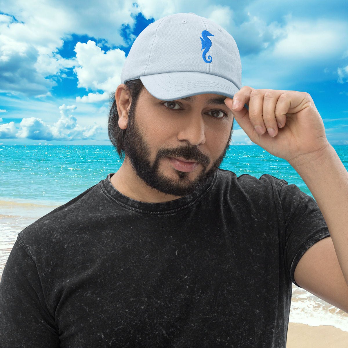Embroidered Seahorse Pastel baseball hat