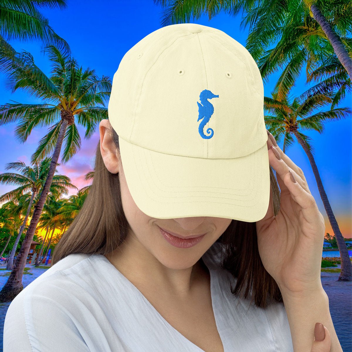 Embroidered Seahorse Pastel baseball hat