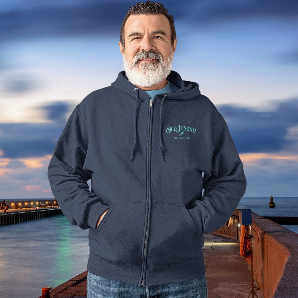 Shelling Clothes | Zip Hoodie Sweatshirt, 'Old Junonia Sheller's Club'