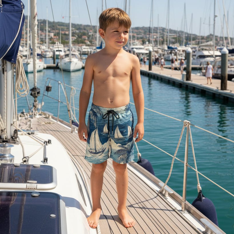 Nautical Kids Sailboat Pattern Board Shorts