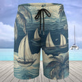 Nautical Kids Sailboat Pattern Board Shorts