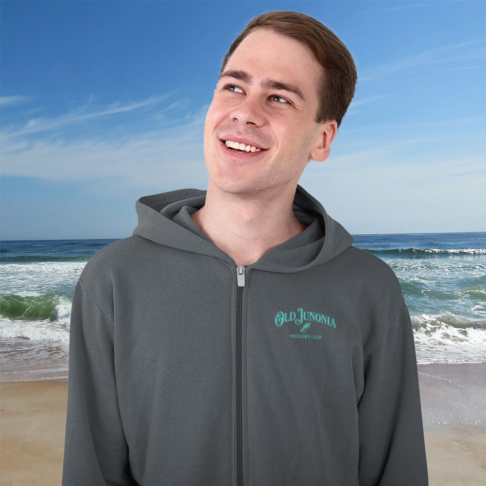 Shelling Clothes | Zip Hoodie Sweatshirt, 'Old Junonia Sheller's Club'