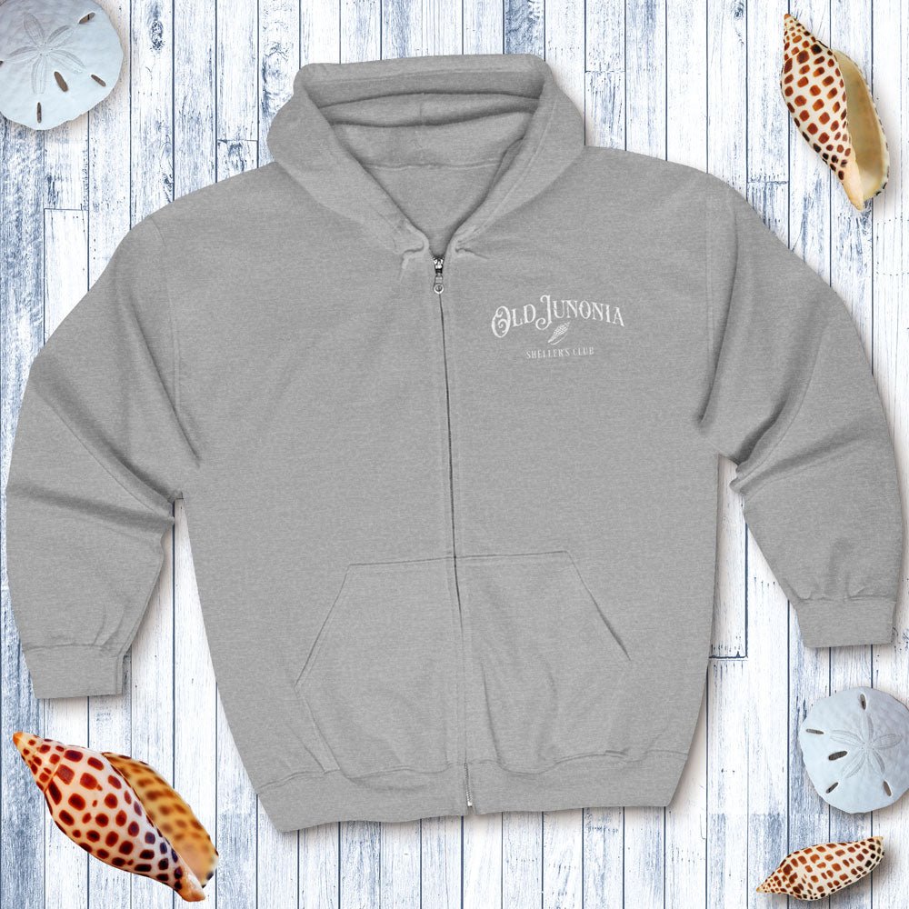 Shelling Clothes | Zip Hoodie Sweatshirt, 'Old Junonia Sheller's Club'