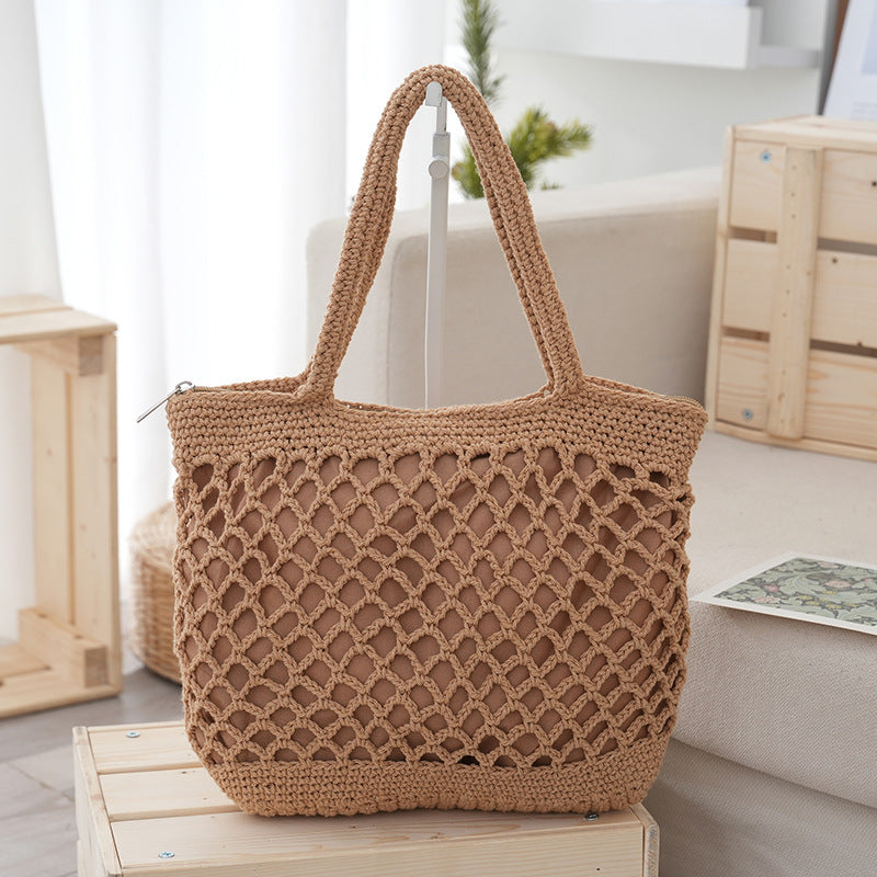 Handwoven Straw Tote Bag | Cotton Rope Beach Bag for Women | Lightweight Summer Tote