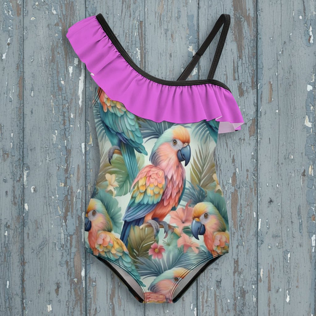 Girls parrothead one-piece ruffled swimsuit